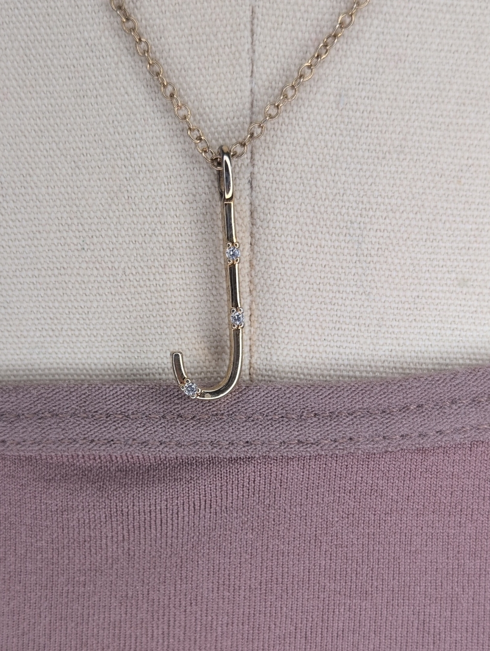 Gold “J” Initial Necklace — SU CH.C2 Mark, CZ Accents, Adjustable Chain